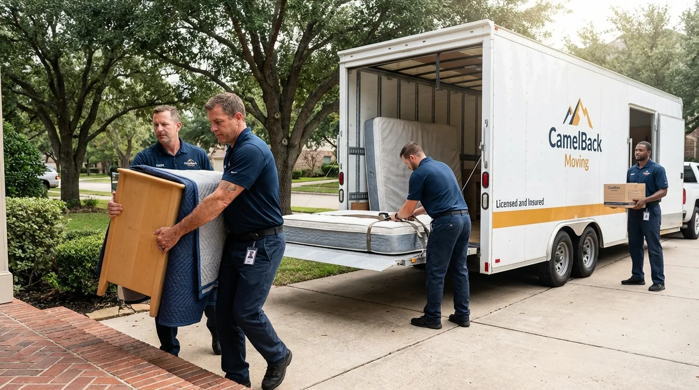 Crew loading residential truck for cross-state move from Valmeyer, IL