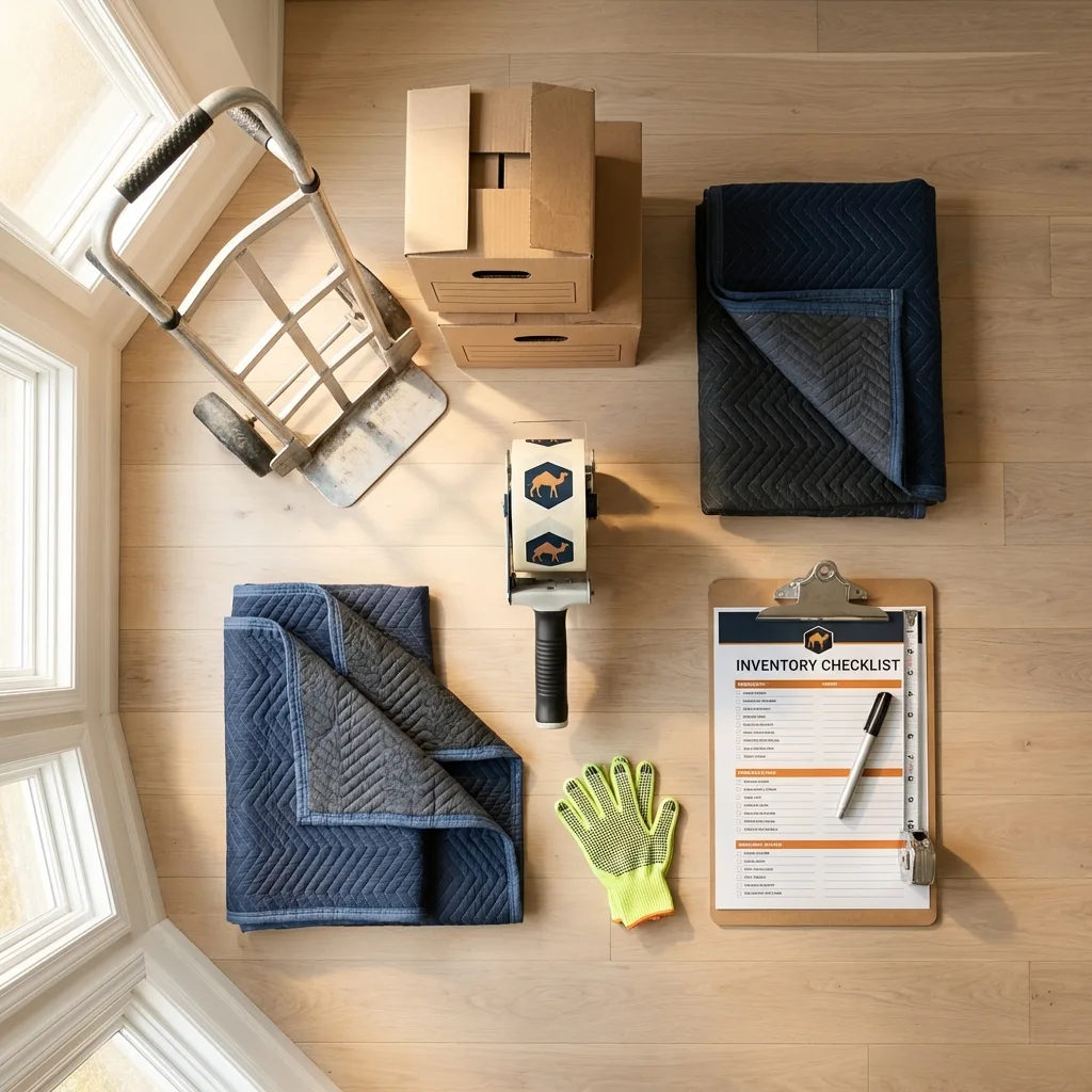 Professional moving supplies and packing materials layout for Valmeyer residential relocations